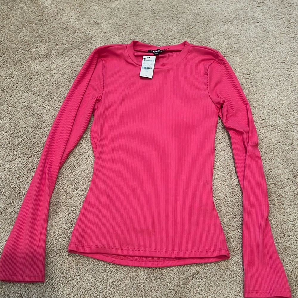NWT Express long sleeve hot pink ribbed tee XS